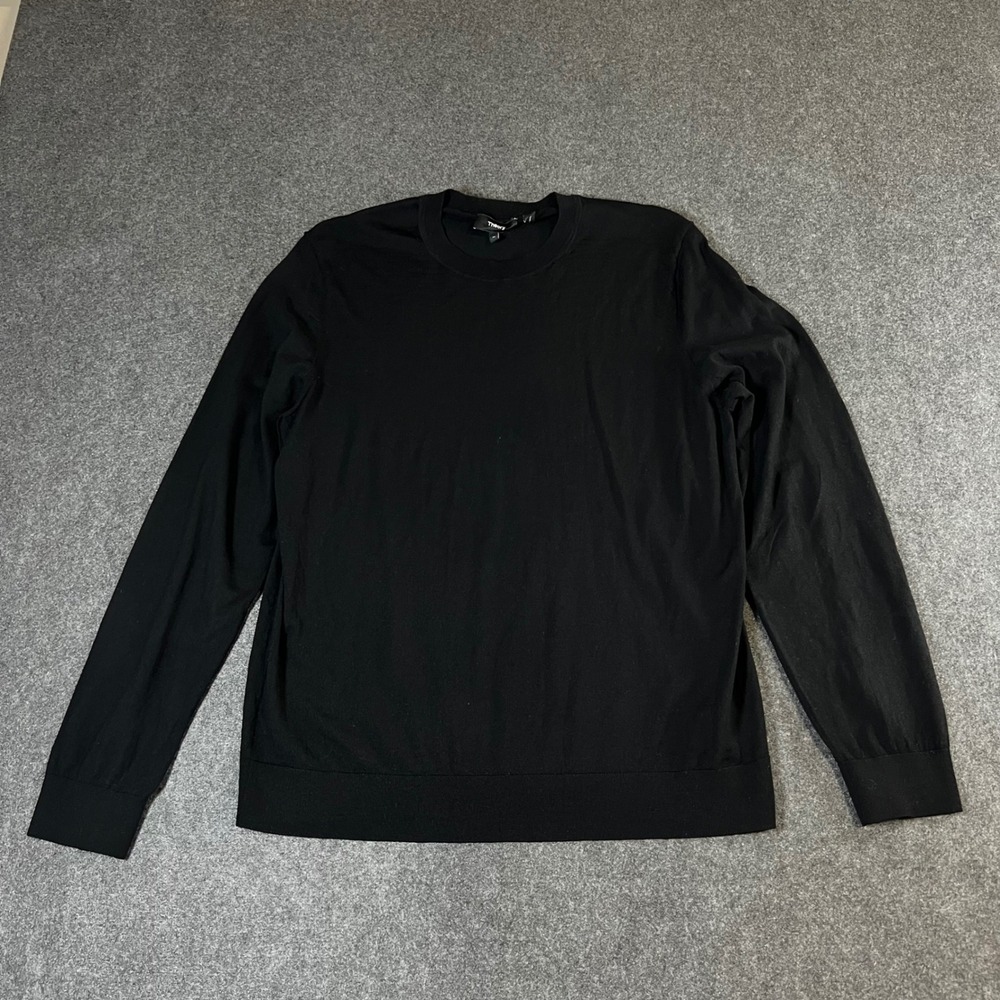 Theory Mens Black Regal Merino Wool Crew Neck Sweater XL N0881708